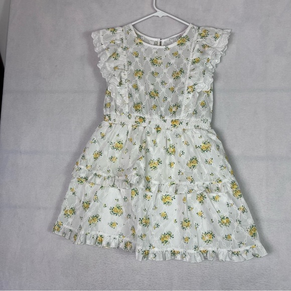 Girls Knit Works Yellow Rose Eyelet Floral Tiered A-Line Ruffled Dress Size 12 - Picture 1 of 16